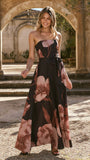 Carson Maxi Dress Black Wine Floral