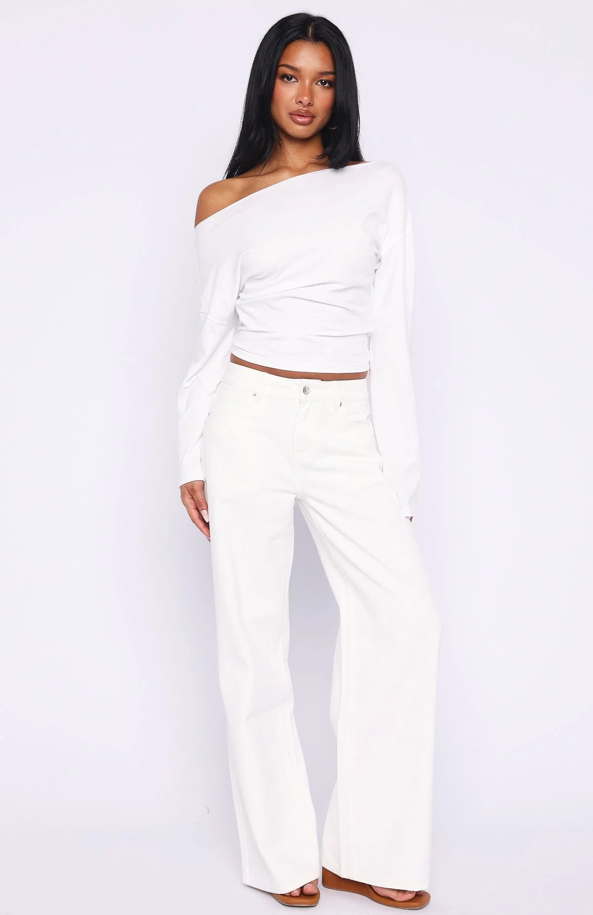 Kalaya Mid Rise Wide Leg Jeans Off White