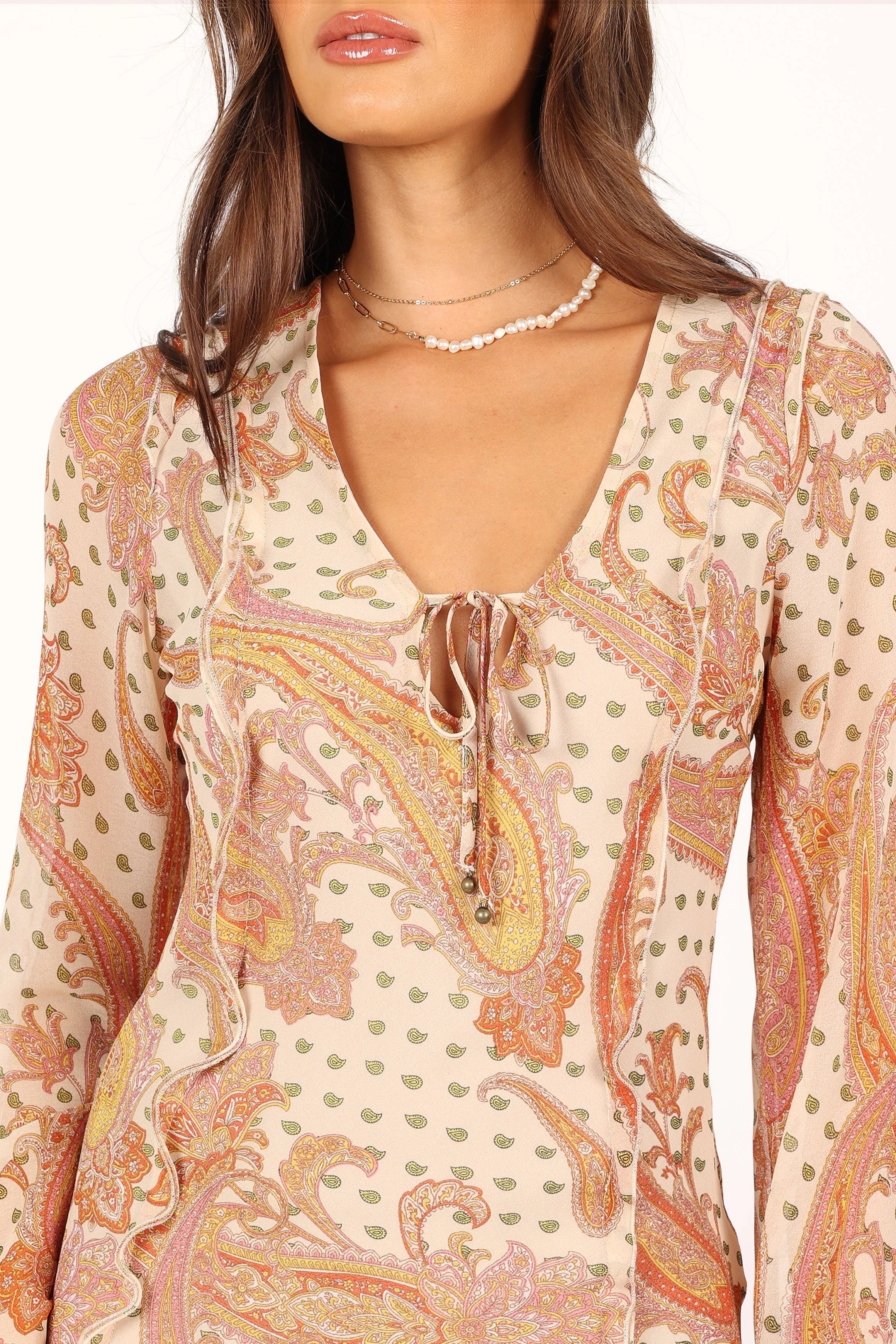 Sio Long Sleeve Midi Dress Tan