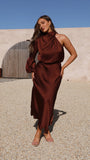 Esther One Shoulder Long Sleeve Dress Brown