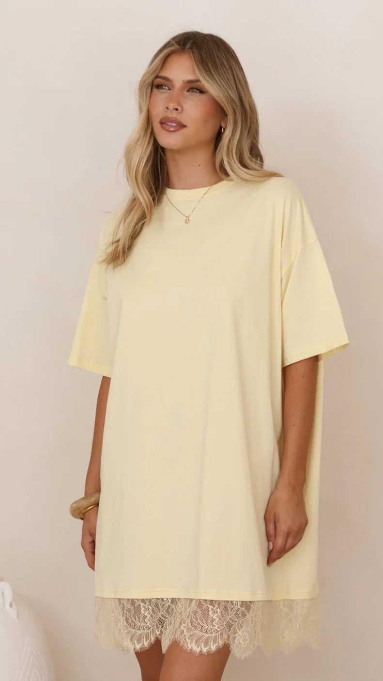 Saya T Shirt Lace Mini Dress Yellow