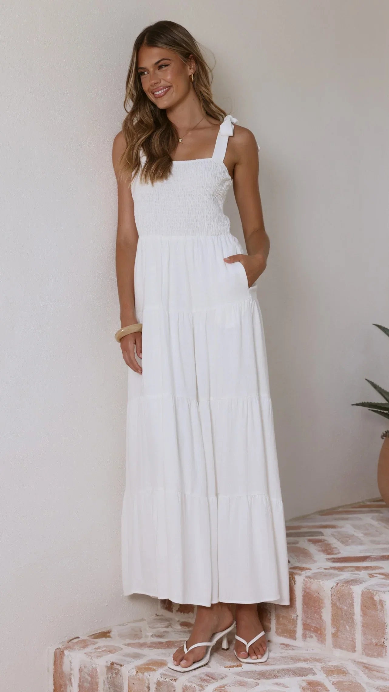 Carlina Tiered Maxi Dress White