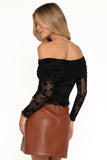 Aerin Off Shoulder Mesh Top Black