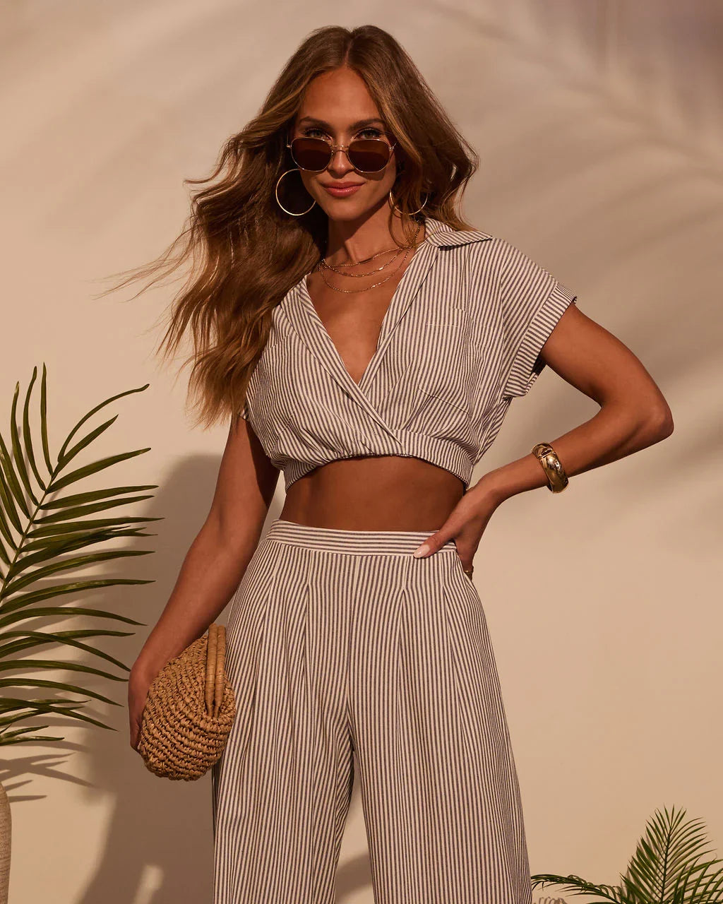 Weekend Trip Pinstripe Crop Top