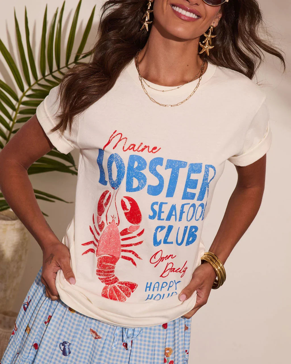 Lobster Seafood Club Cotton Graphic Short Sleeve Tee