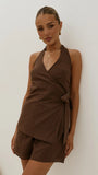 Malencia Wrap Top and Shorts Set Chocolate