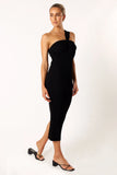 Halle One Shoulder Midi Dress Black