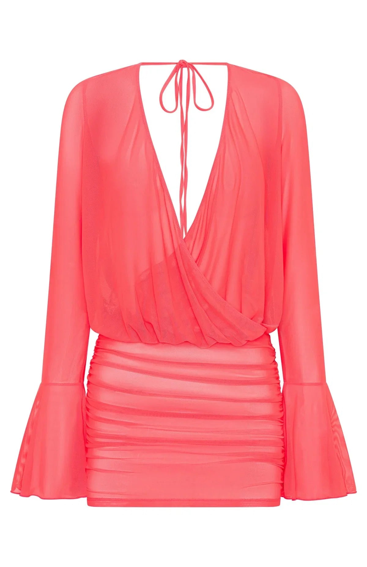 Half Moon Long Sleeve Mini Dress Coral Crush