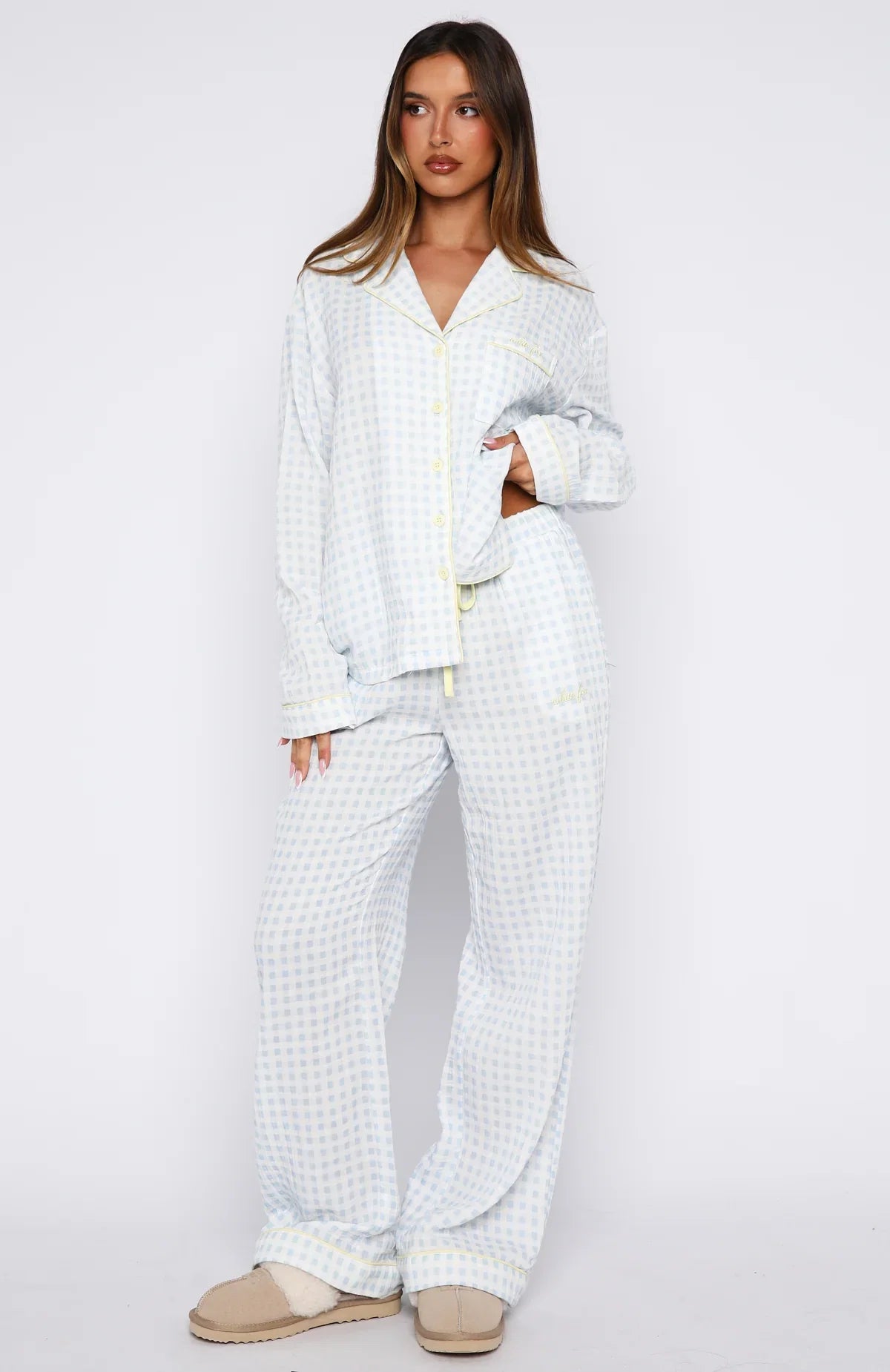 Shes Got This Long Sleeve Pyjama Top Sky Blue Gingham
