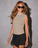 Dylan Cropped Striped Mock Neck Top