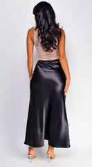 Ophelia Satin Slip Midi Skirt Black