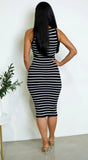 Milana Striped Sleeveless Henley Midi Dress Black