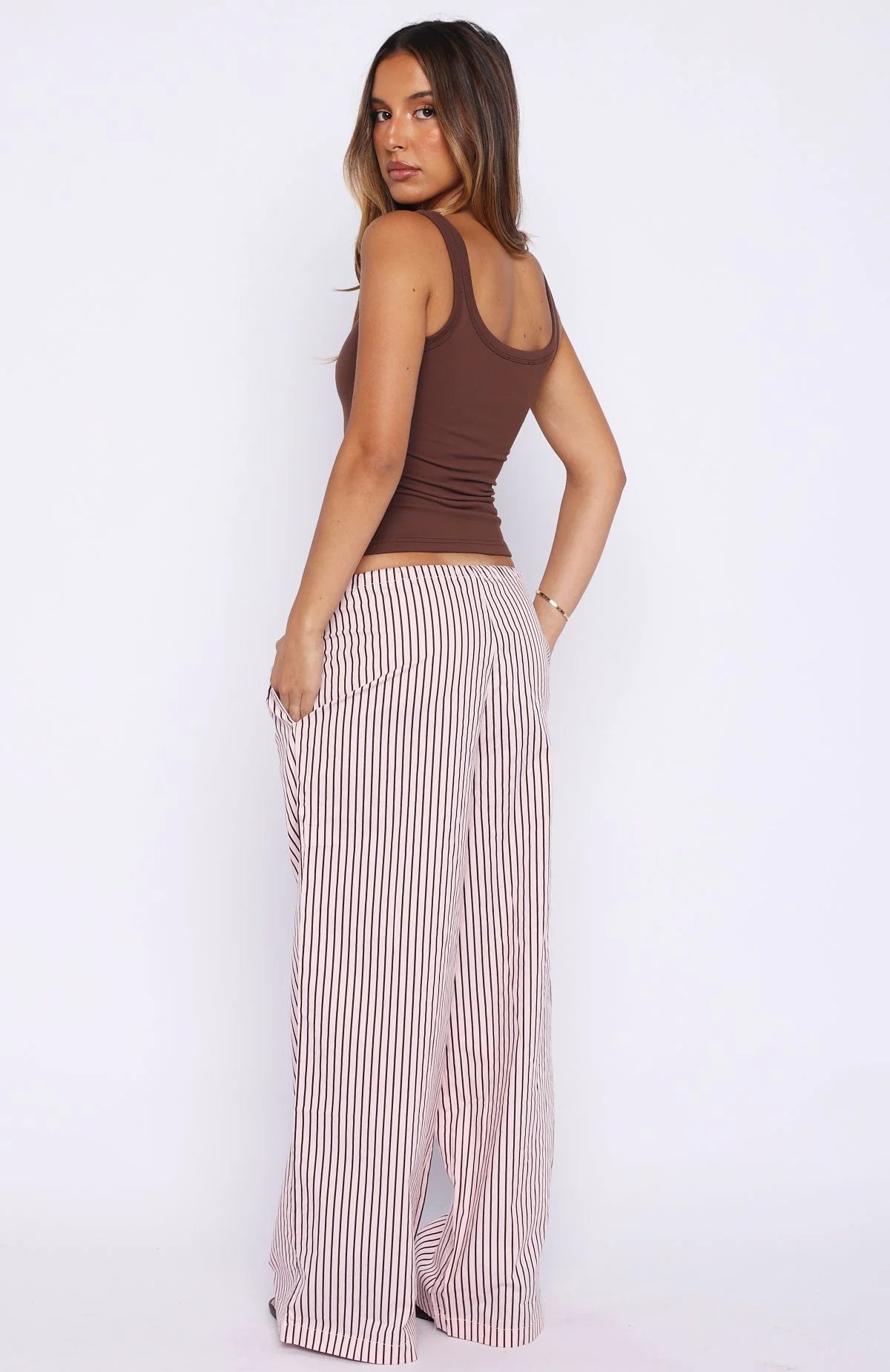 The Sweetest Love Drawstring Pants Pink Chocolate Stripe