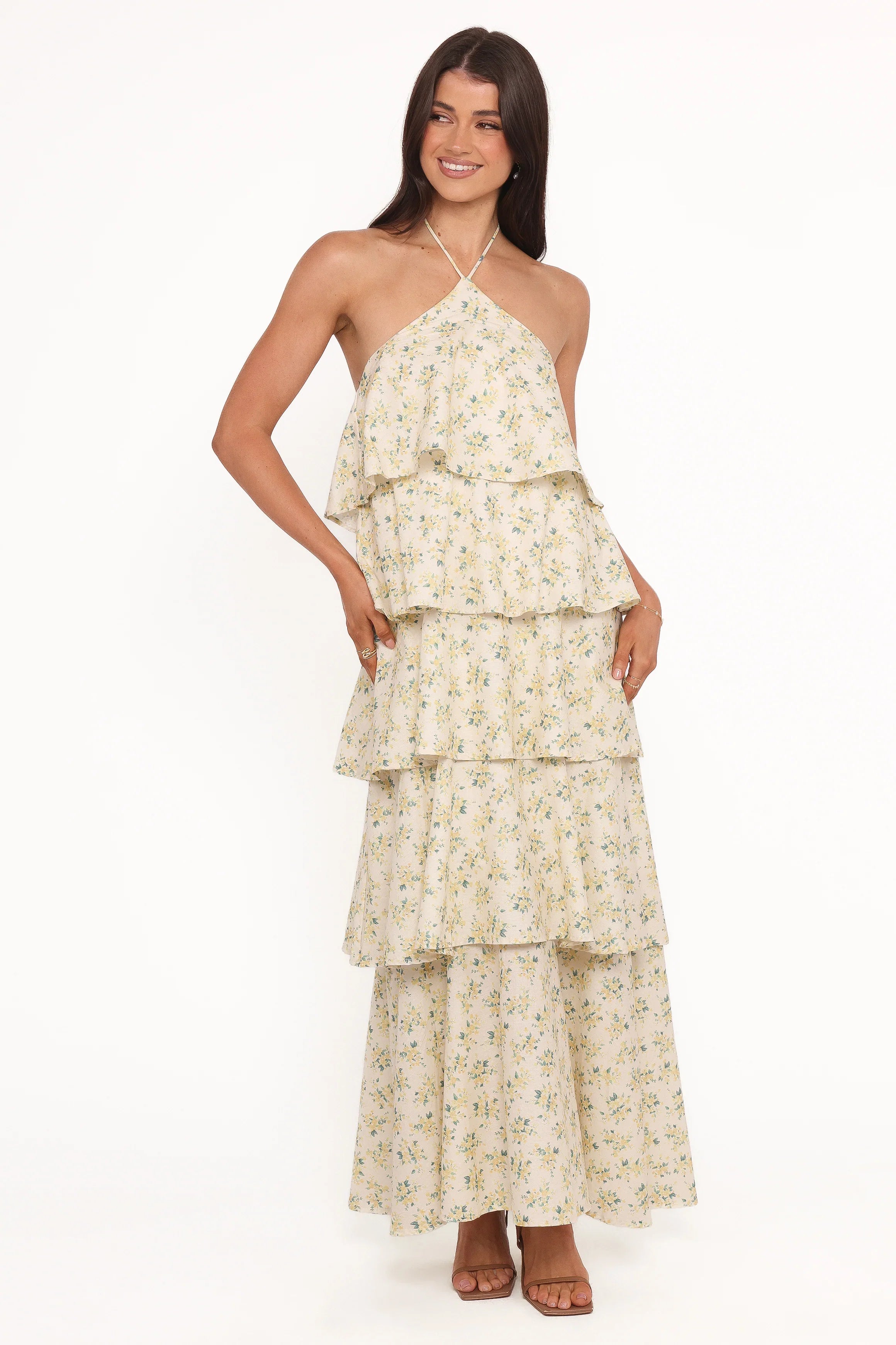 Darlia Halterneck Maxi Dress Yellow Floral