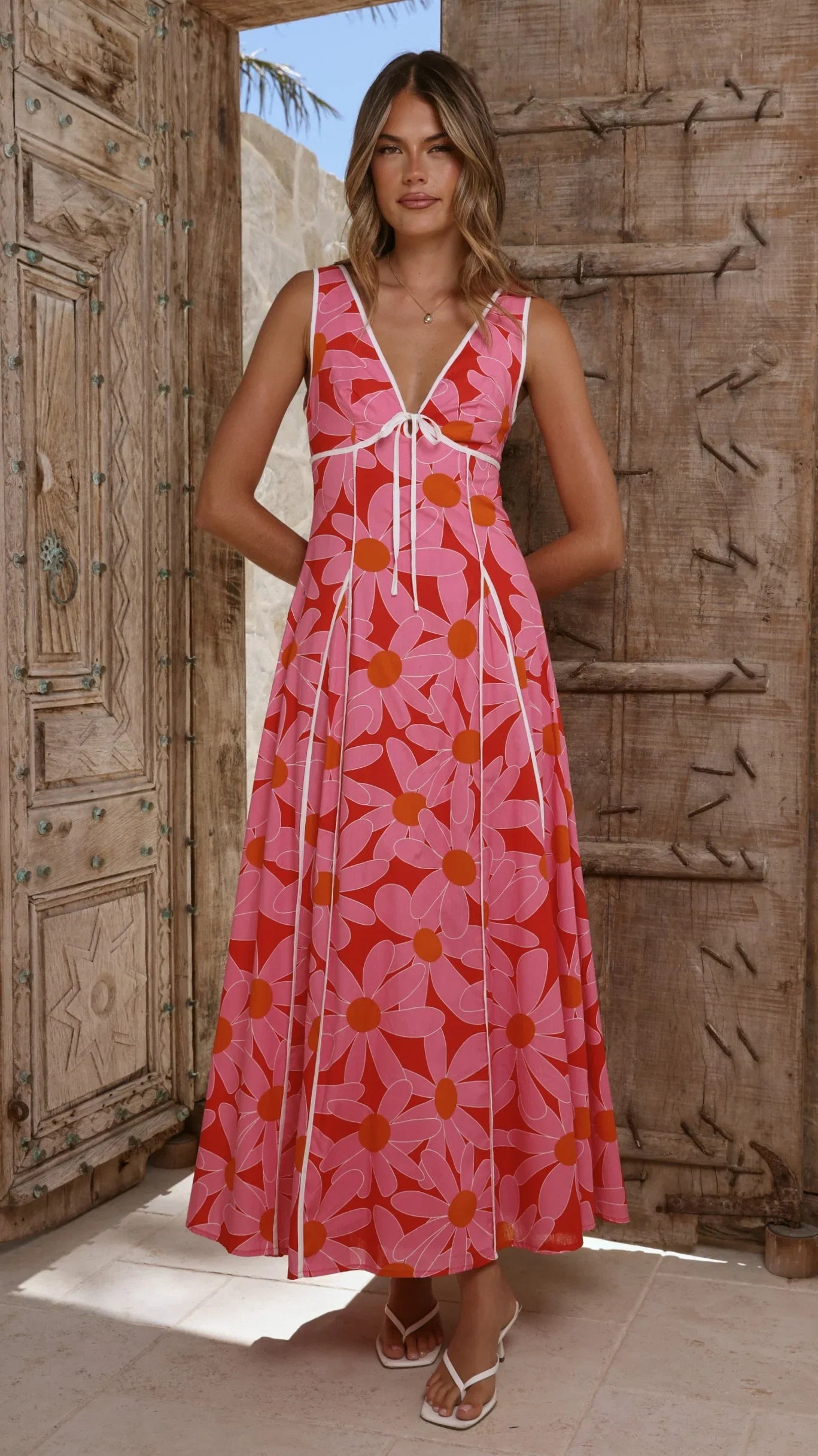 Tisha Maxi Dress Pink Red Floral