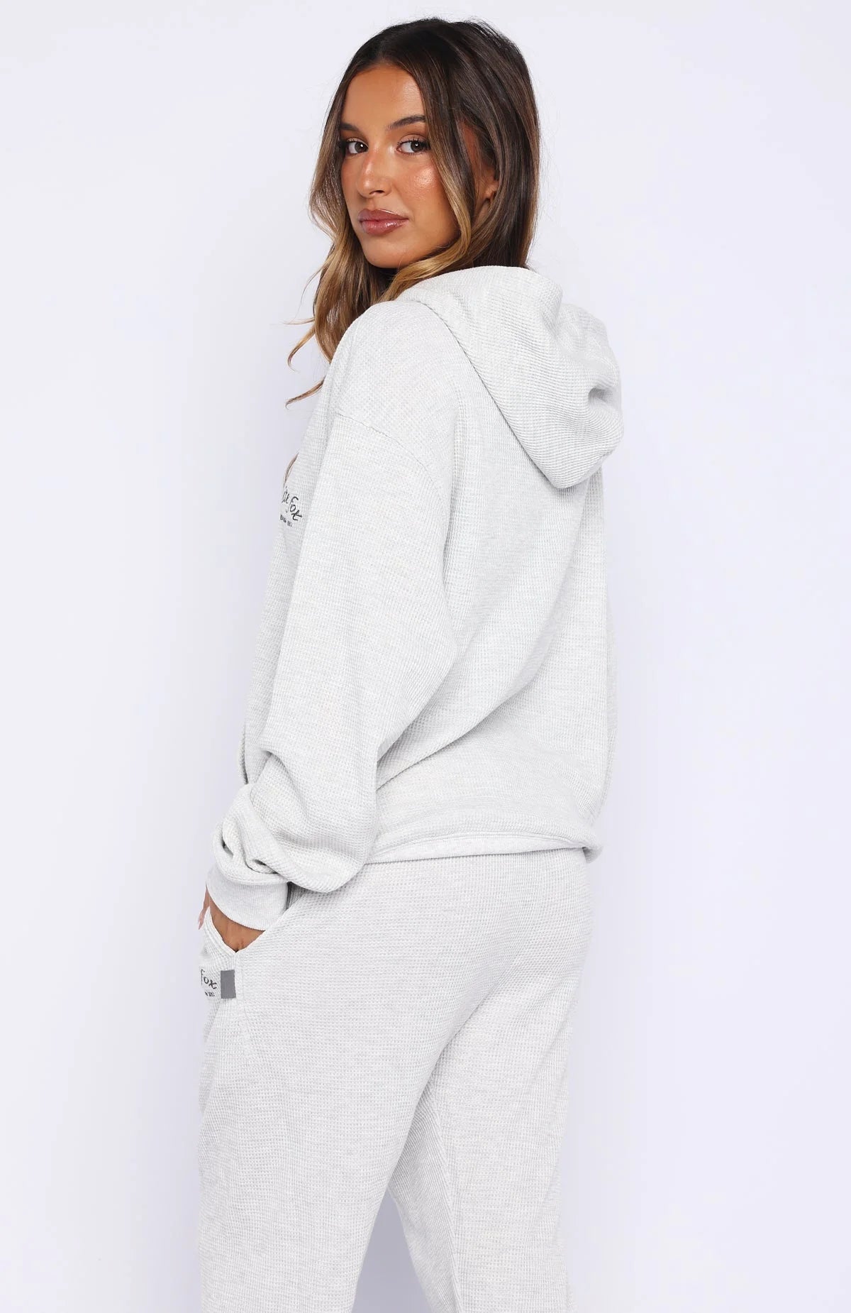 Moving Out Waffle Oversized Hoodie Light Grey Marle
