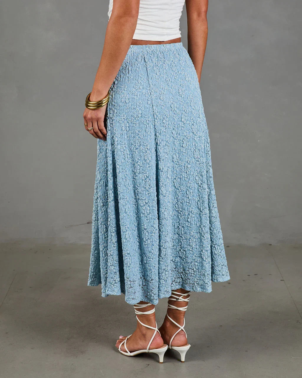 Refined Style Smocked Floral Lace Midi Skirt