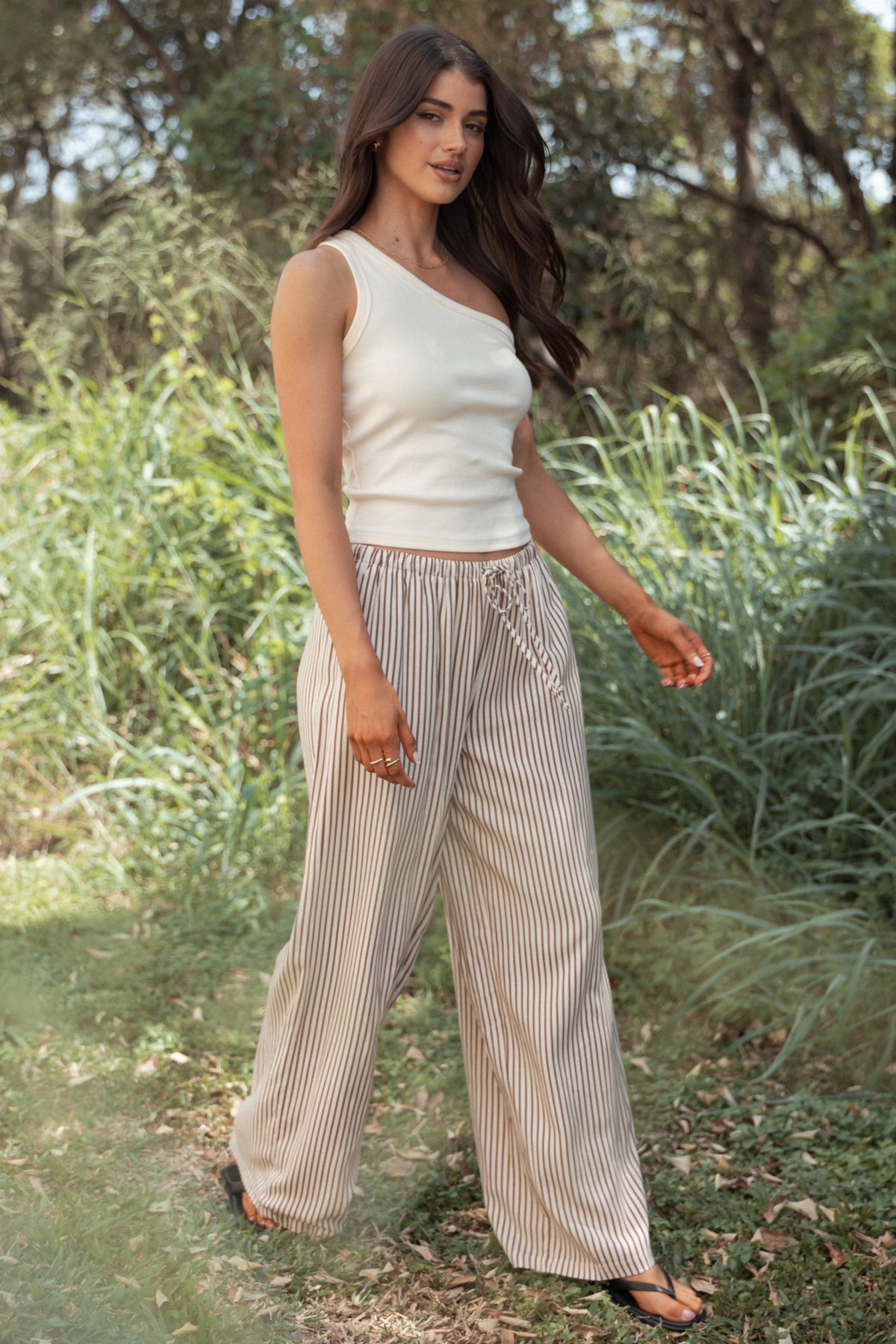 Elowen Wide Leg Pants Brown Stripe