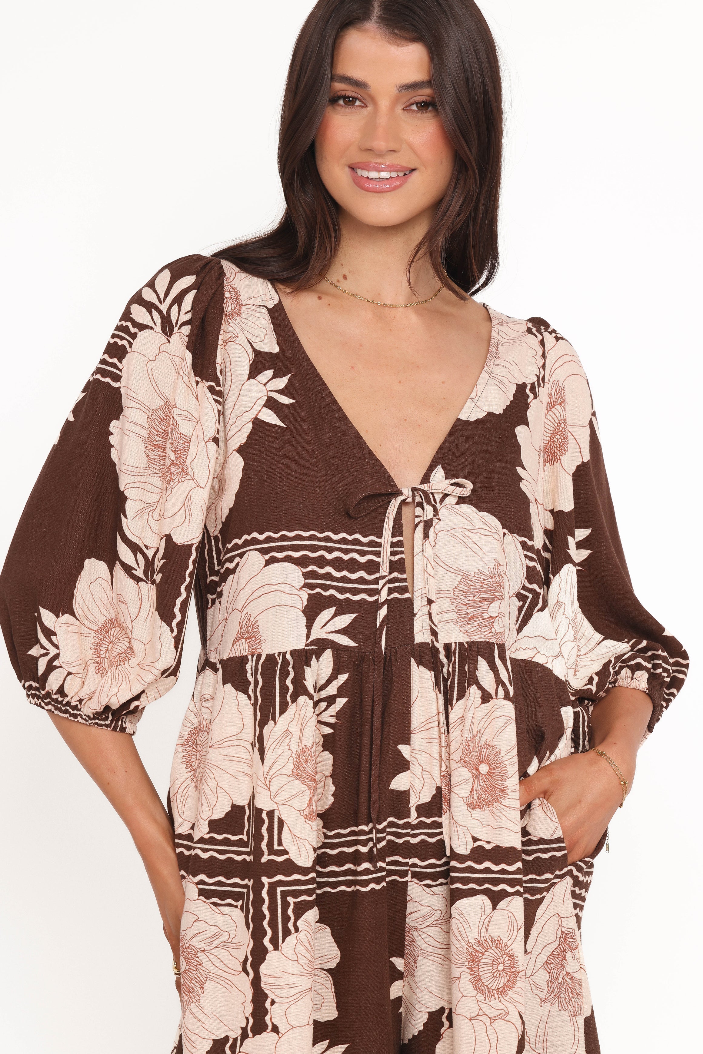 Henley Romper Brown Floral