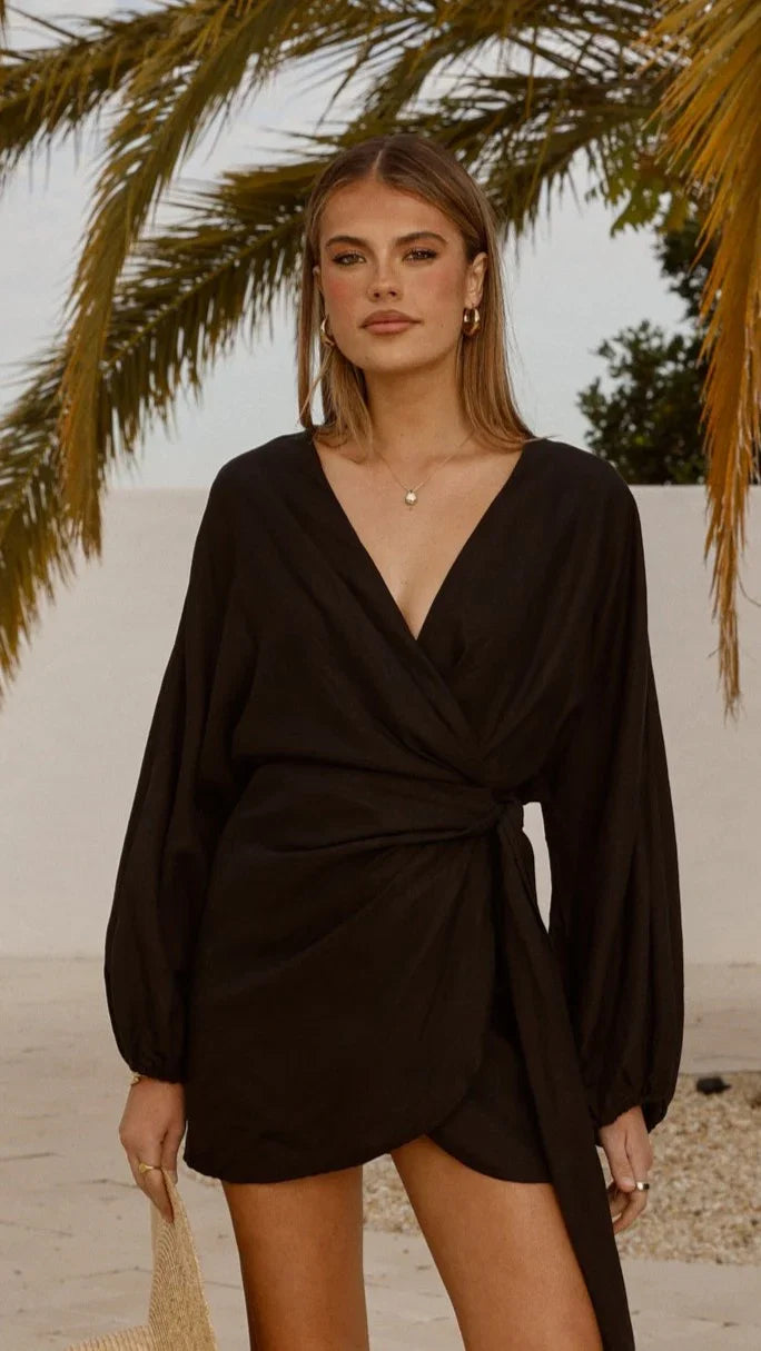 Myra Long Sleeve Mini Dress Black
