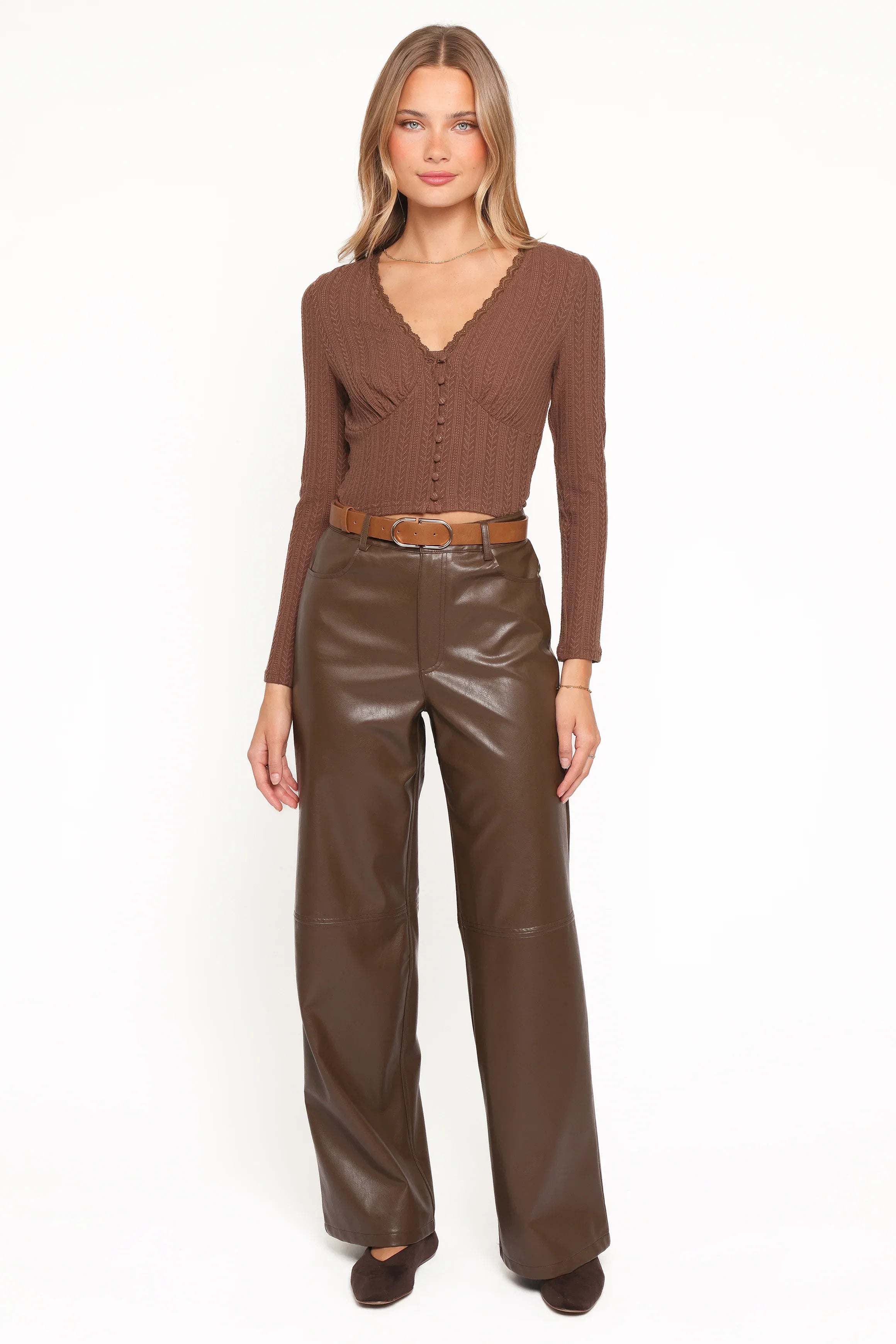 Emer Leather Pant Chocolate Brown
