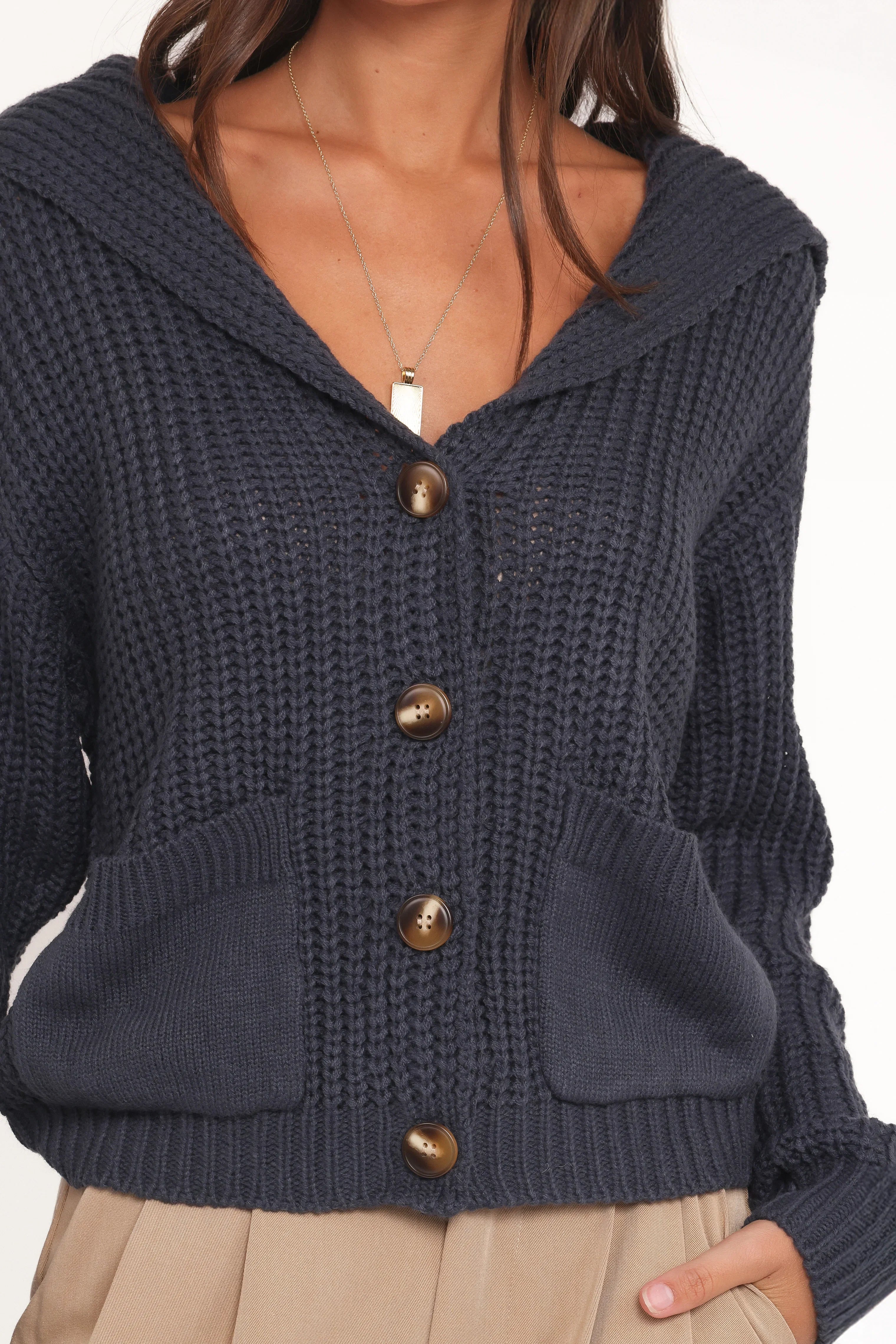 Amelia Oversize Collar Button Cardigan Navy