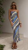 Saranya Scarf Top and Maxi Skirt Set Blue Khaki Stripe