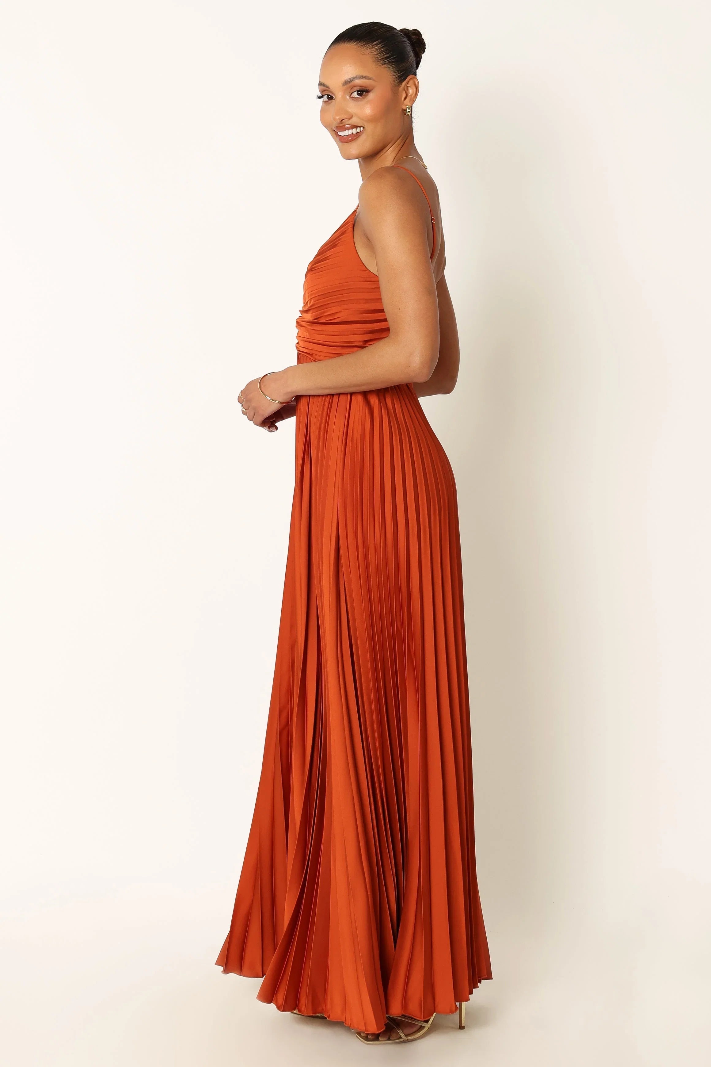 Naira Pleated Maxi Dress Sunset Orange