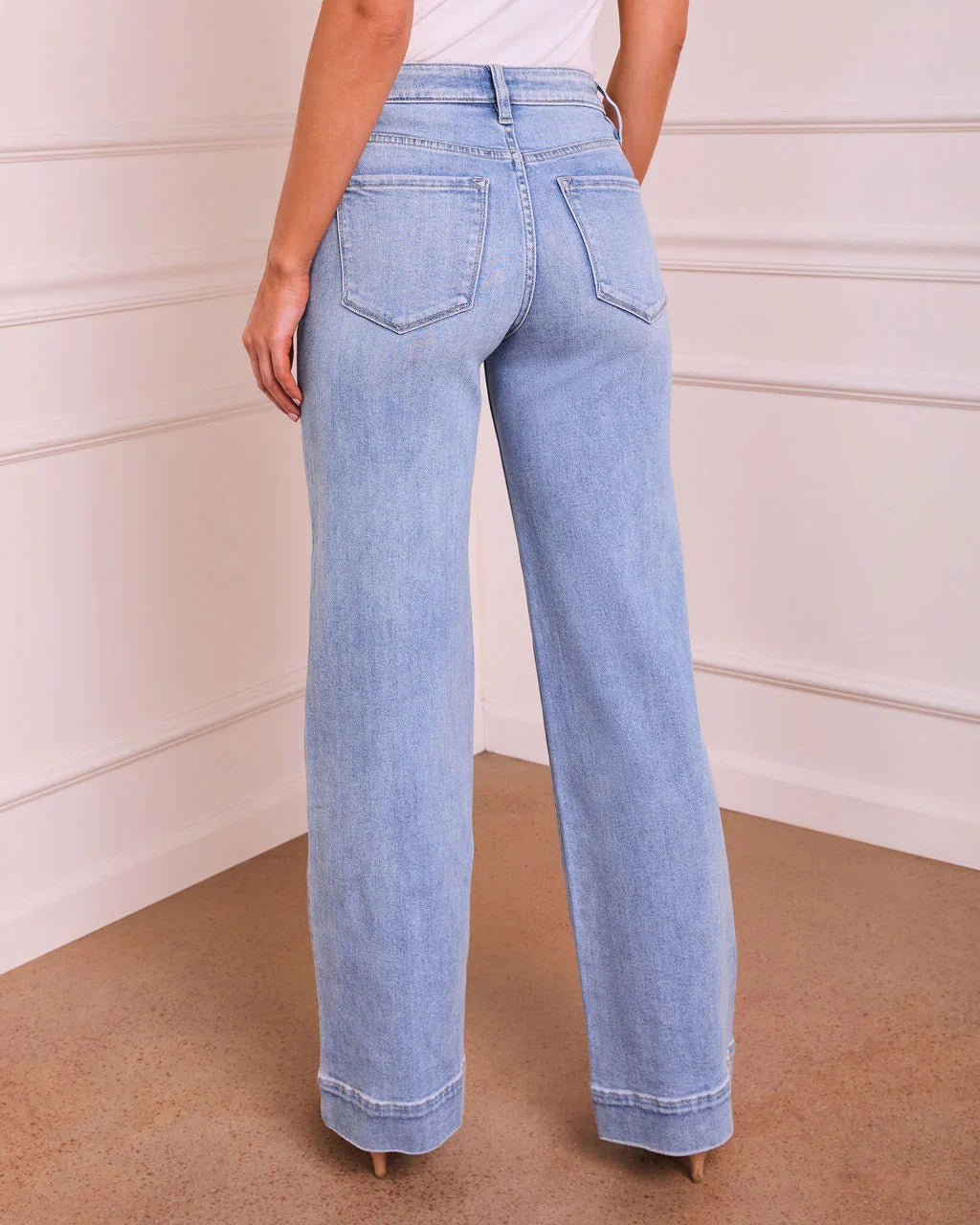 Rugged Charm Stretch High Rise Wide Leg Jeans