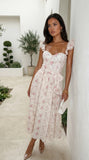 Florienne Floral Corset Flutter Midi Dress Ivory