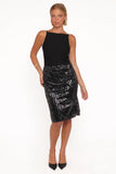 Lindsey Sequin Straight Midi Skirt Black
