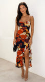 Velorosa Floral Ruffle Midi Dress Black Multi