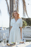 Ronnie Short Sleeve Midi Dress Green Blue Stripe