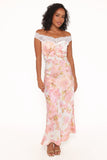 Voss Off Shoulder Lace Maxi Dress Pink Floral
