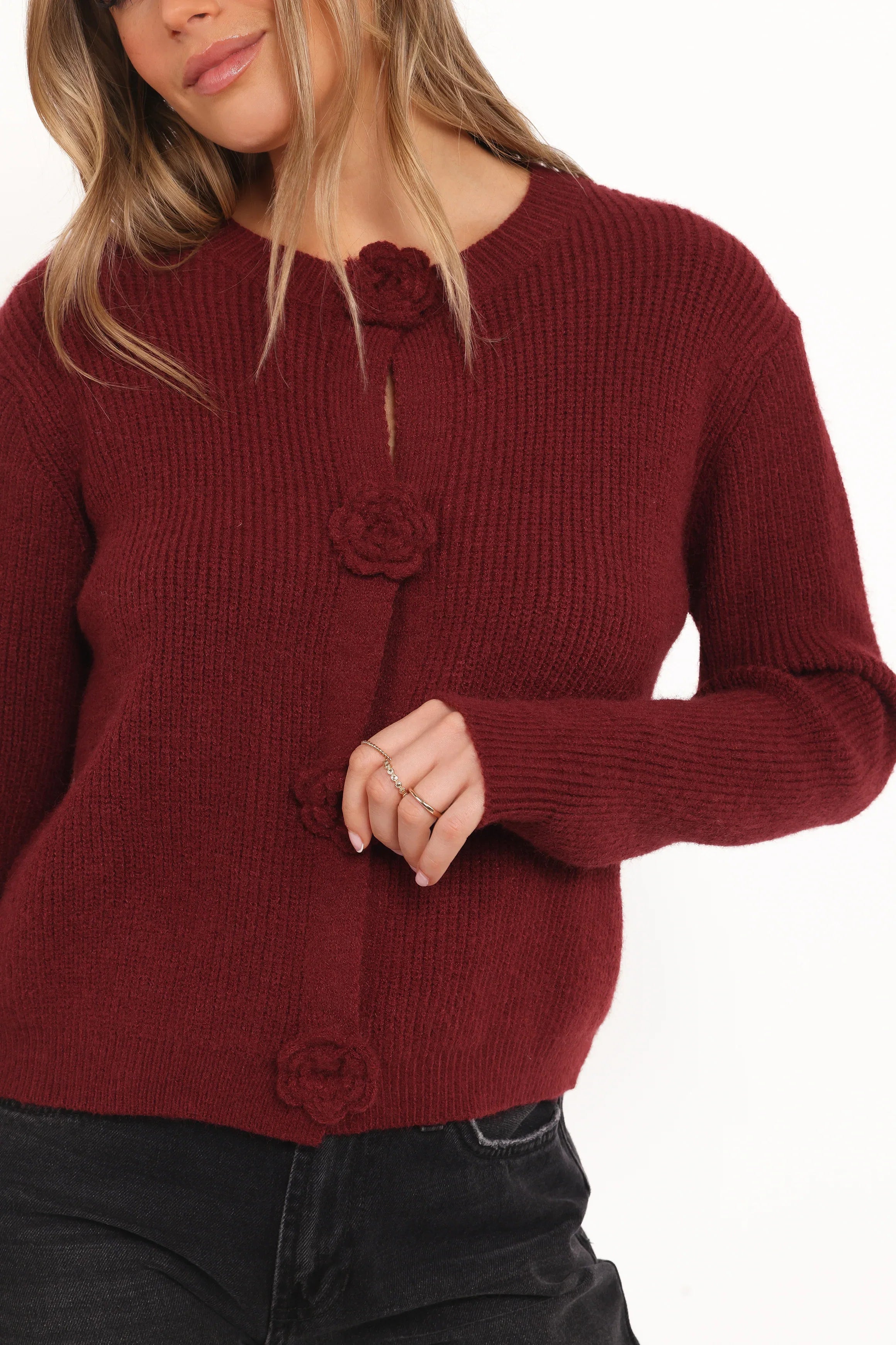 Jones Rosette Cardigan Burgundy