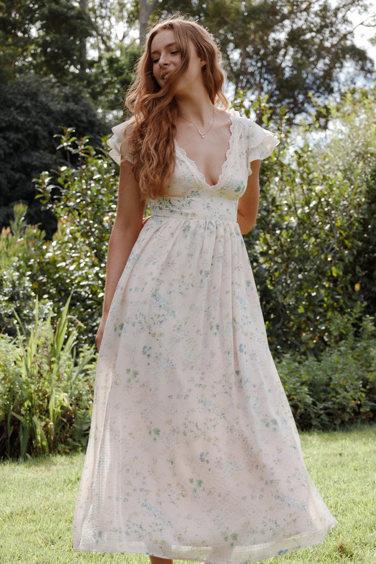 Angelica Midi Dress Pastel Pink Floral