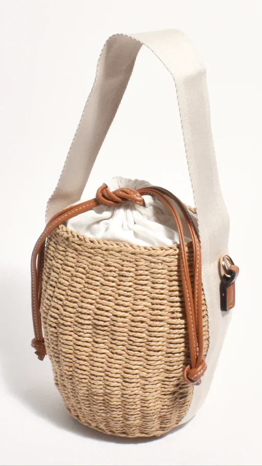 Cleo Woven Bucket Handbag Natural Tan