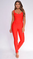 Elmirah Waist Cinching Bandage Jumpsuit Red