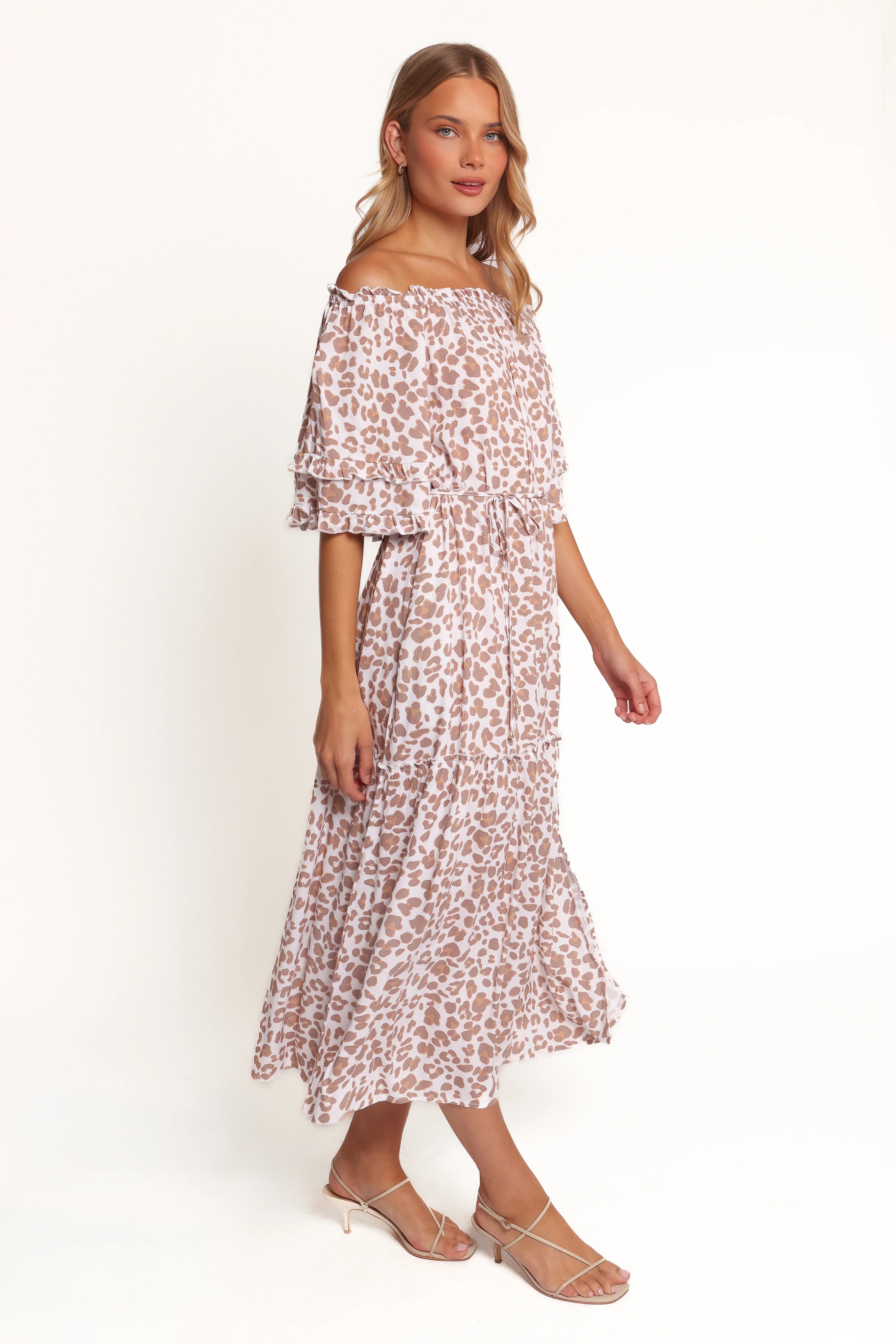 Rhody Off Shoulder Maxi Dress White Leopard