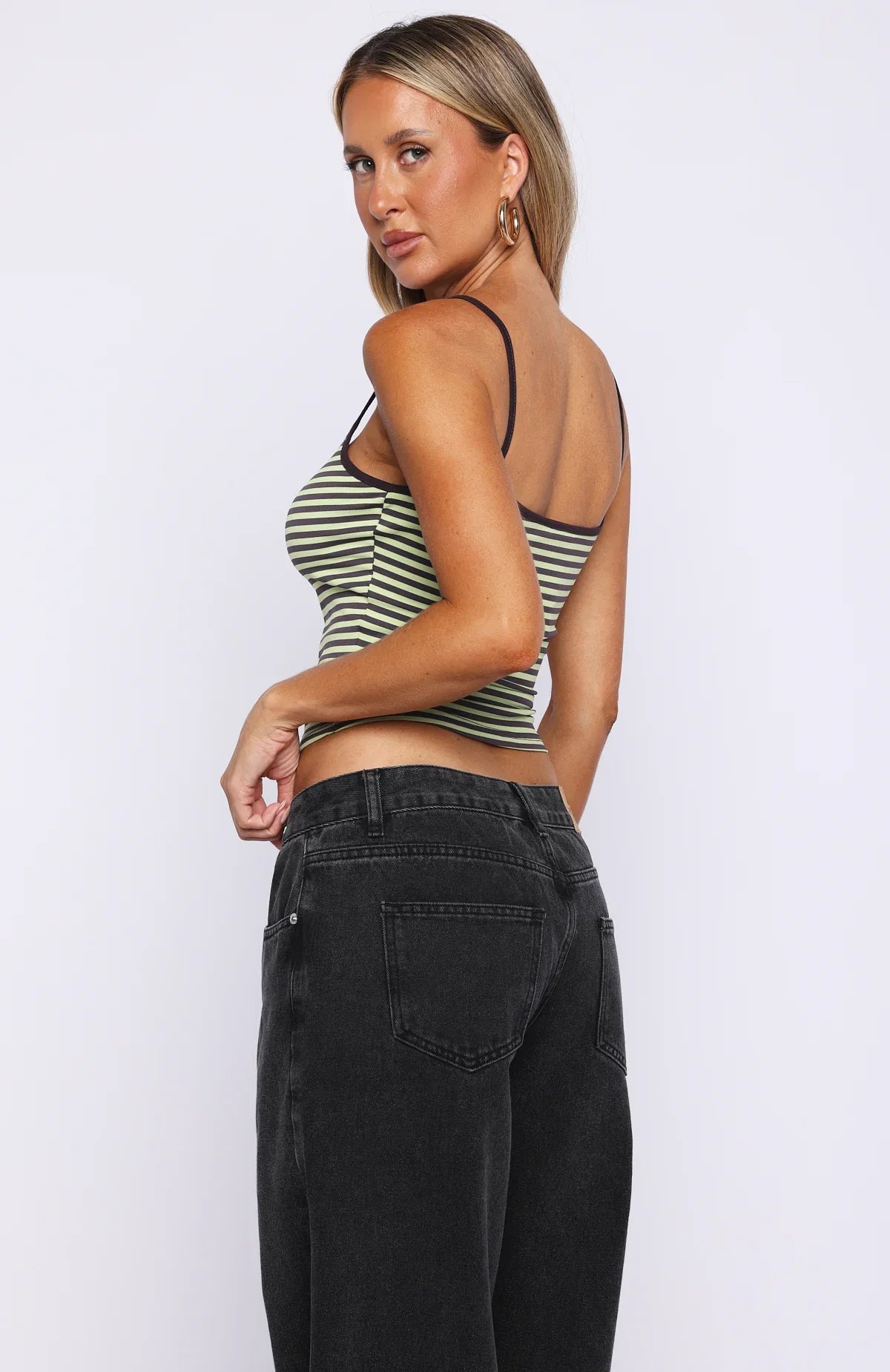 Just Let It Go Singlet Green Plum Stripe