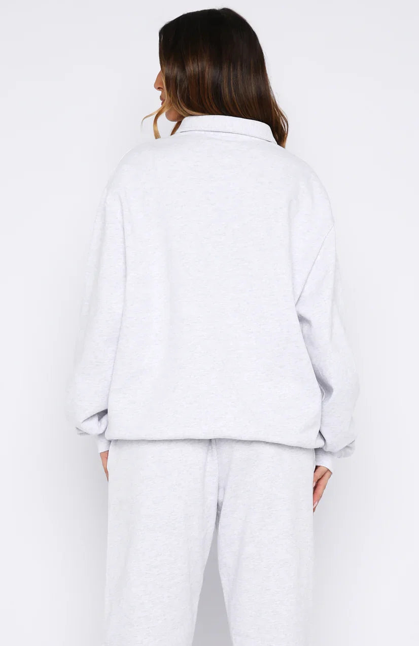 Cant Be Changed Oversized Henley Sweater Grey Marle