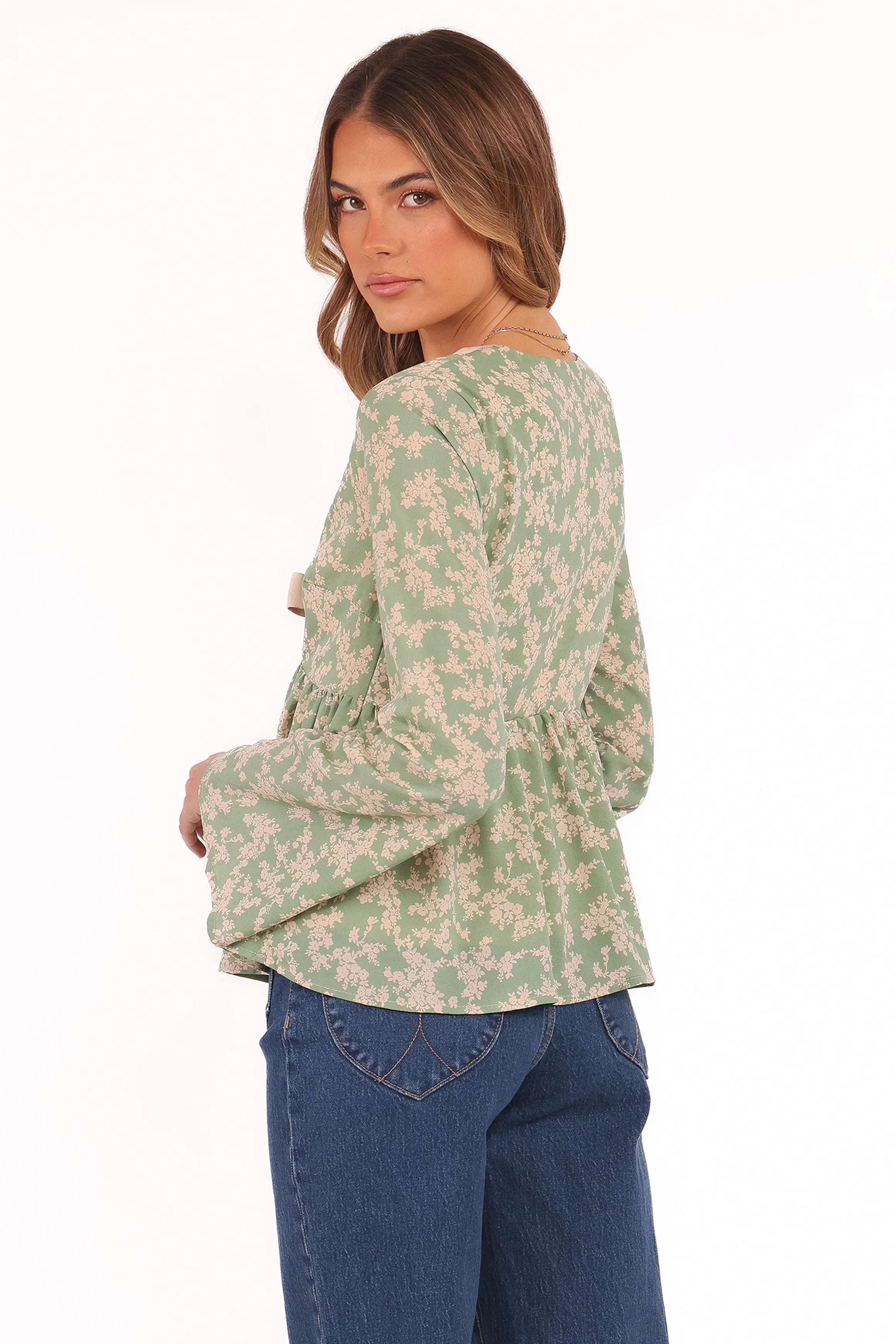 Reeva Long Sleeve Top Green Floral