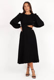 Ginnee Puff Sleeve Cutout Midi Dress Black