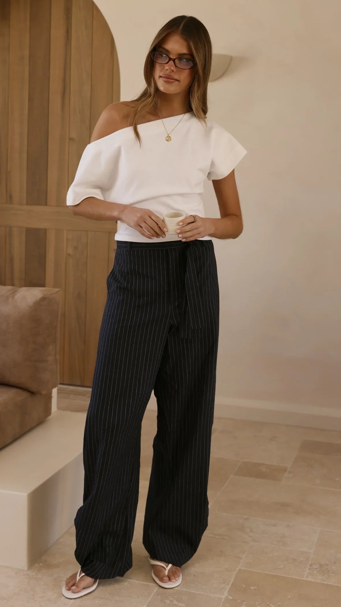 Audrey Pinstripe Tapered Pant Navy