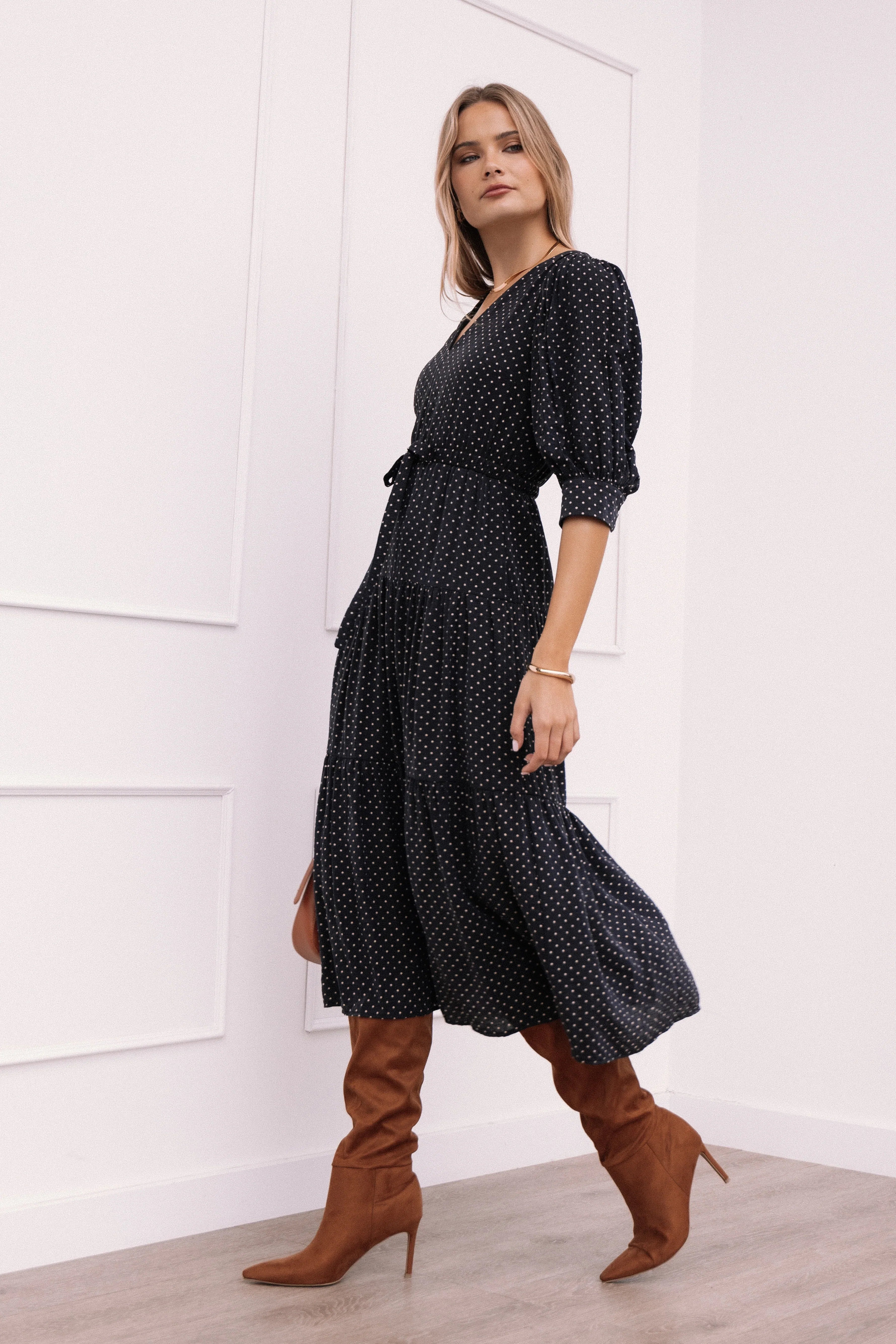 Moscow Midi Dress Black Polka Dot