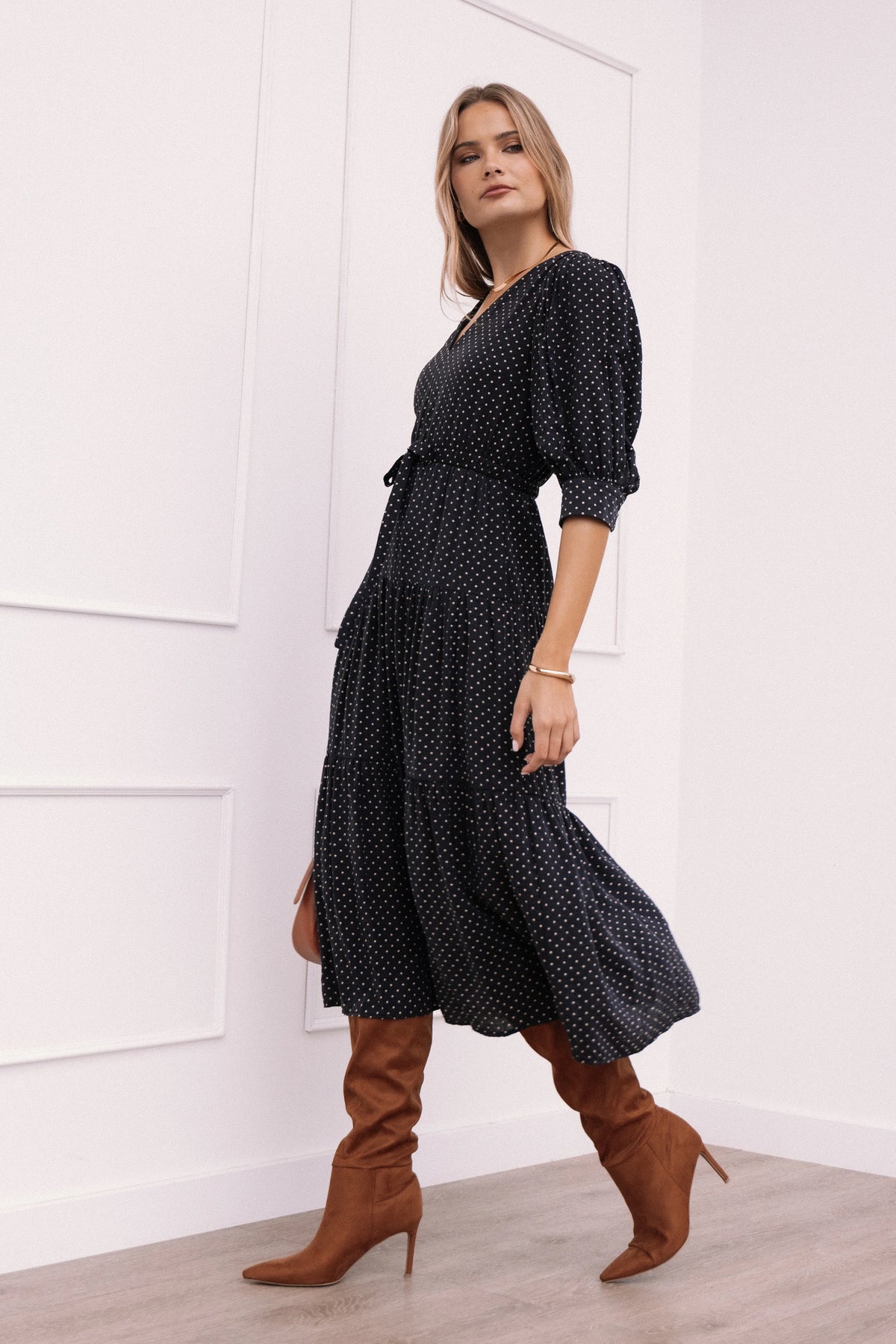 Moscow Midi Dress Black Polka Dot