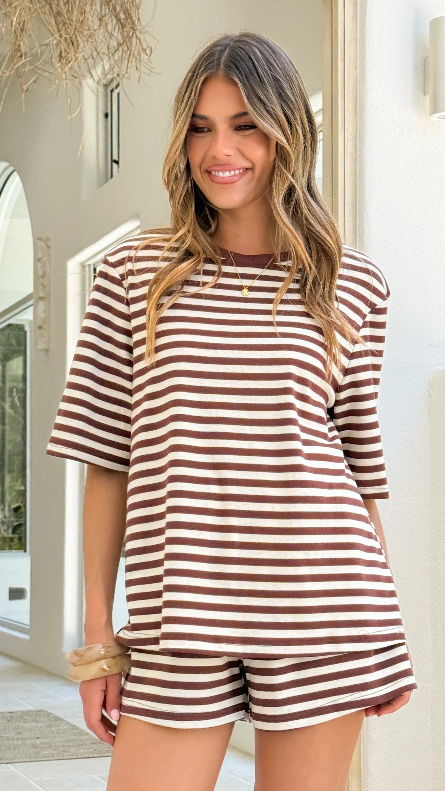 Bobby Crew Neck Tee Chocolate Stripe