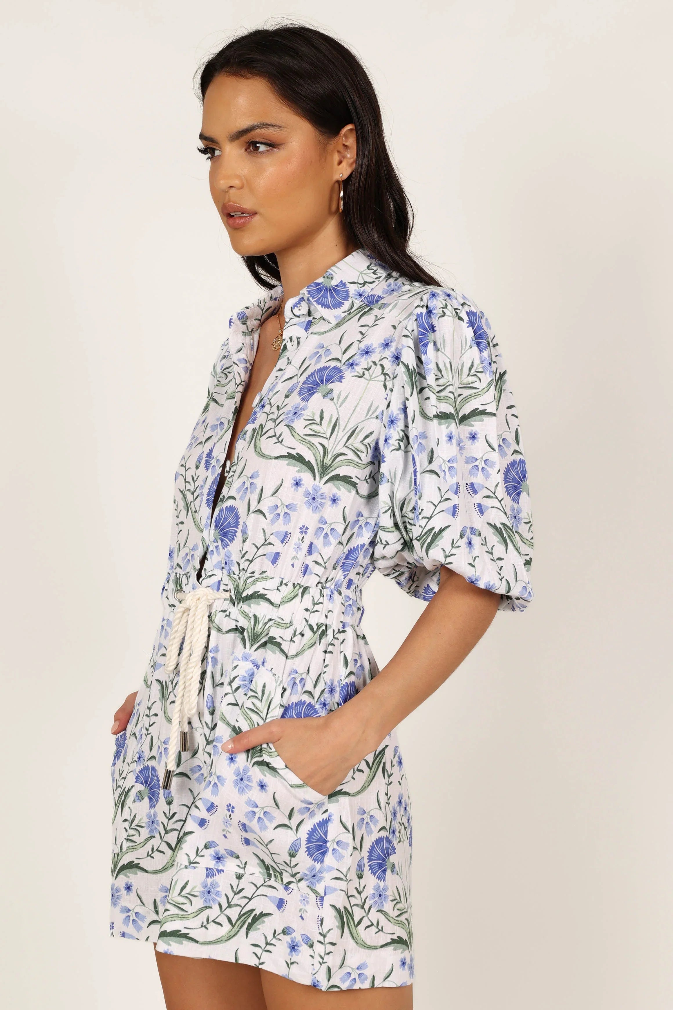 Annie Linen Romper Blue Floral