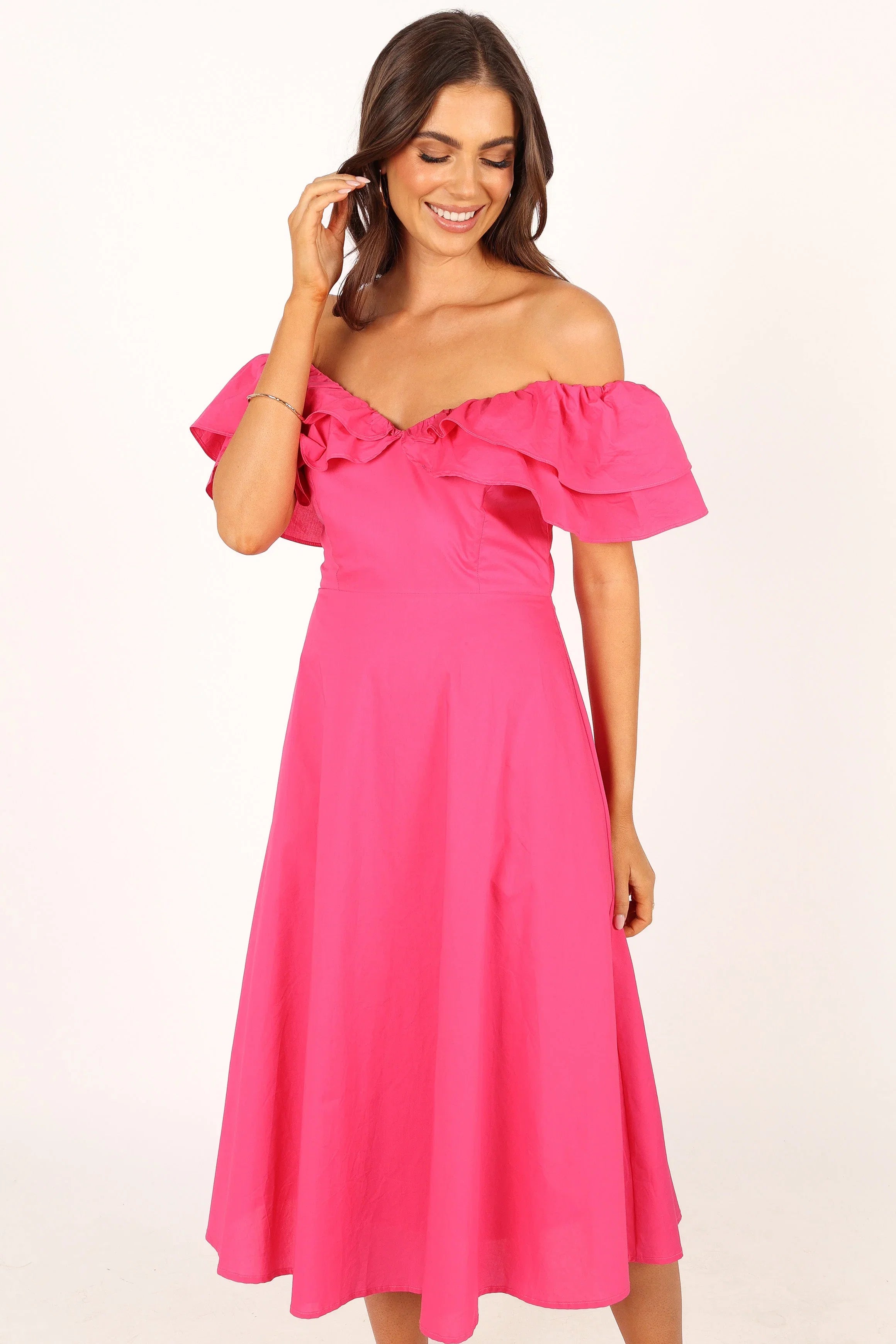 Cabo Frill Sleeve Midi Dress Magenta