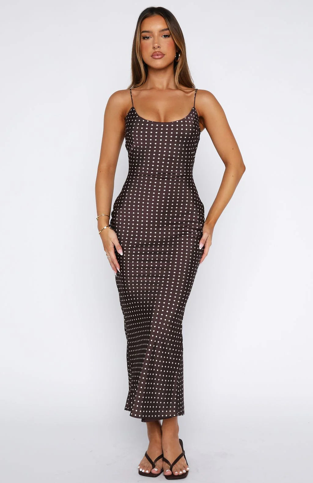 Shes For Keeps Maxi Dress Chocolate Polka Dot